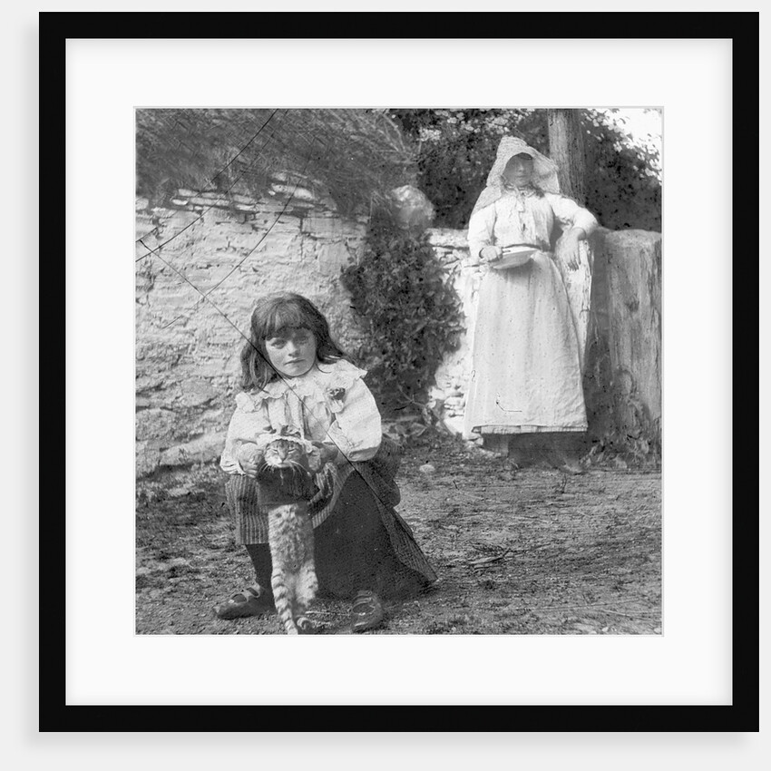Woman and Girl by a Manx Thatched Cottage, Isle of Man by George Bellett Cowen